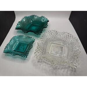 Federal Glass “Traditions” Square Ruffled Bowls – Set of 3 - UV reactive 365nm